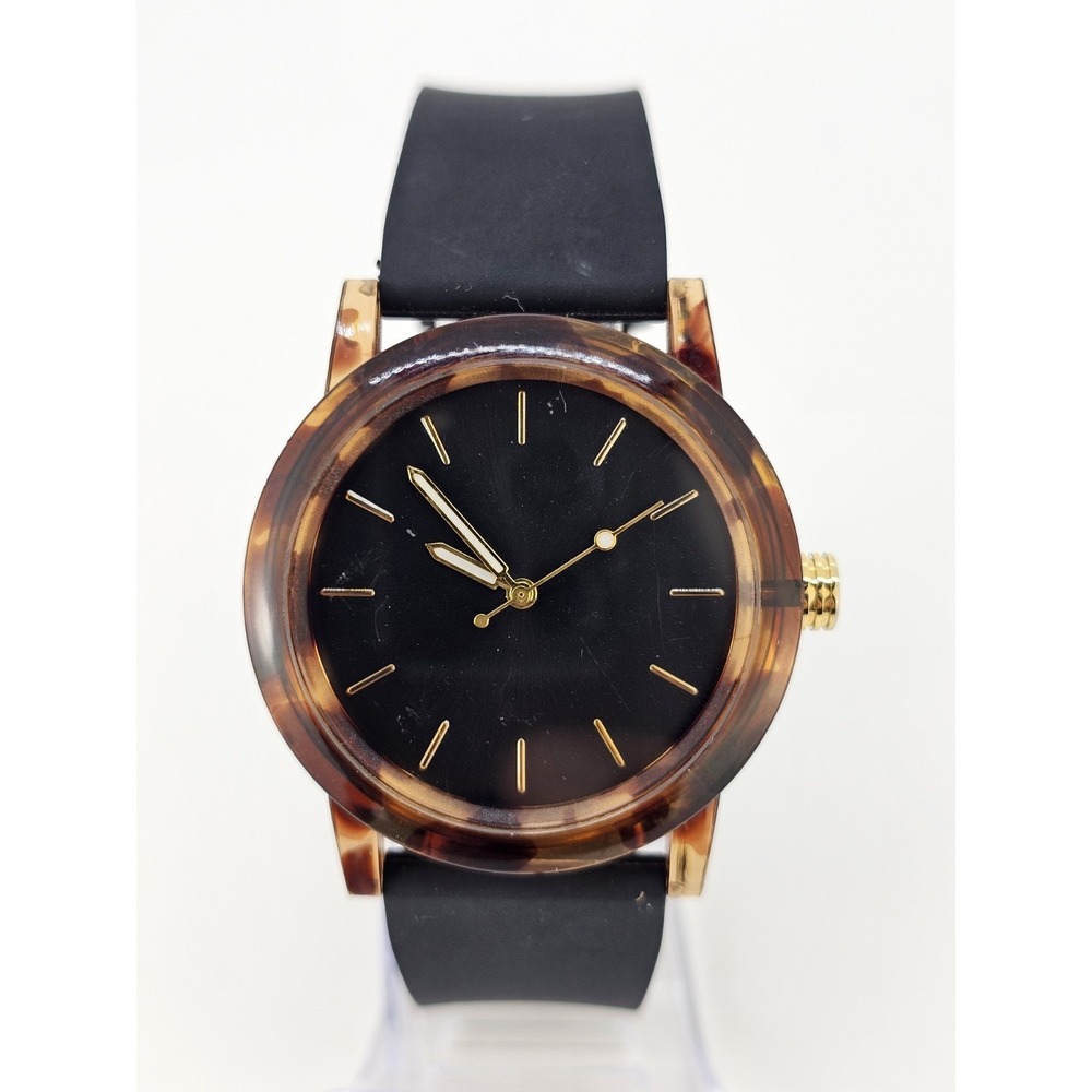 Women's Minimalist Watch 41MM Black Dial Black Plastic Bands NEW Battery